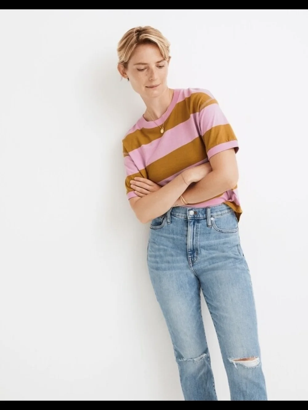 Madewell Everyday Crop Tee in Rugby Stripe.  - Picture 3 of 7